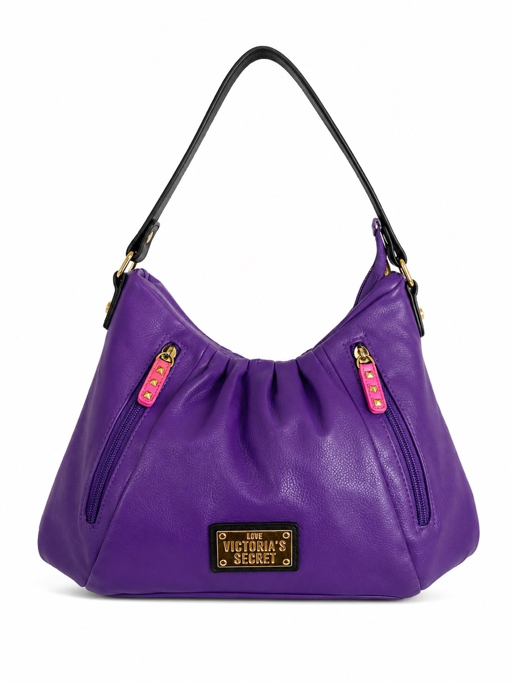 Vintage Y2K Victoria’s Secret Purple Faux Leather Hobo Shoulder Bag Pink Studded